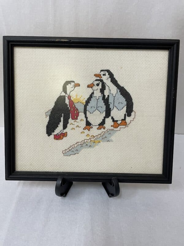 Set of 4 vintage penguin cross stitches. - Image 2