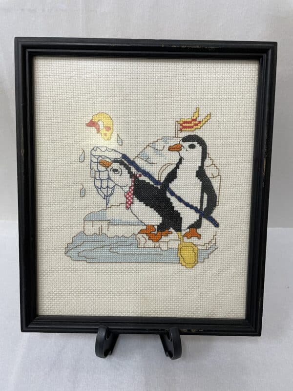 Set of 4 vintage penguin cross stitches. - Image 6