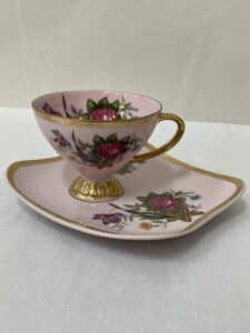 Vintage Japanese floral tea cup with saucer