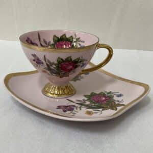 Vintage Japanese floral tea cup with saucer