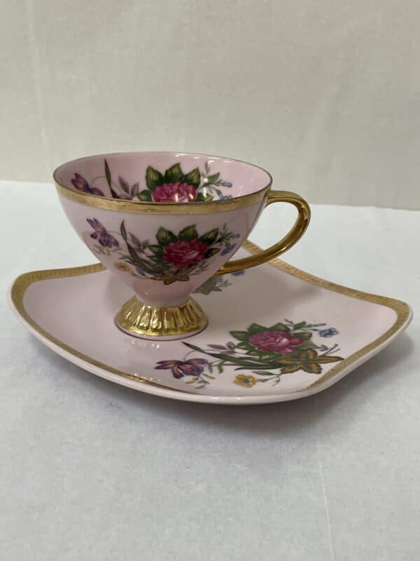 Vintage Japanese floral tea cup with saucer