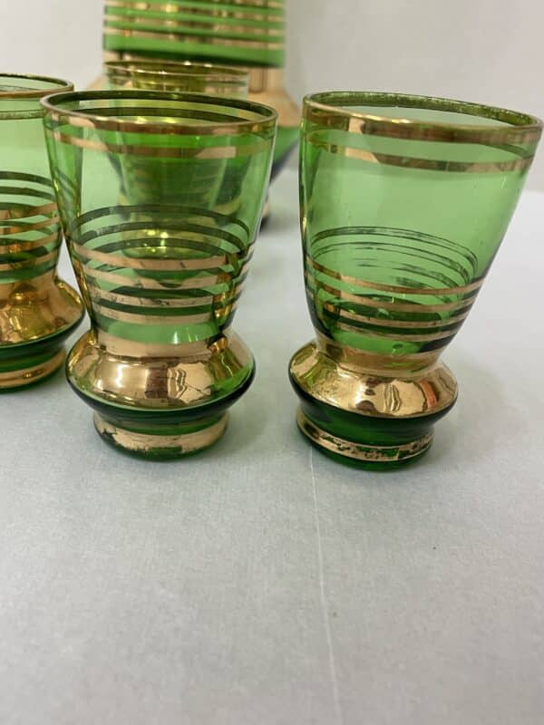 Green and gold glass decanter set - Image 6